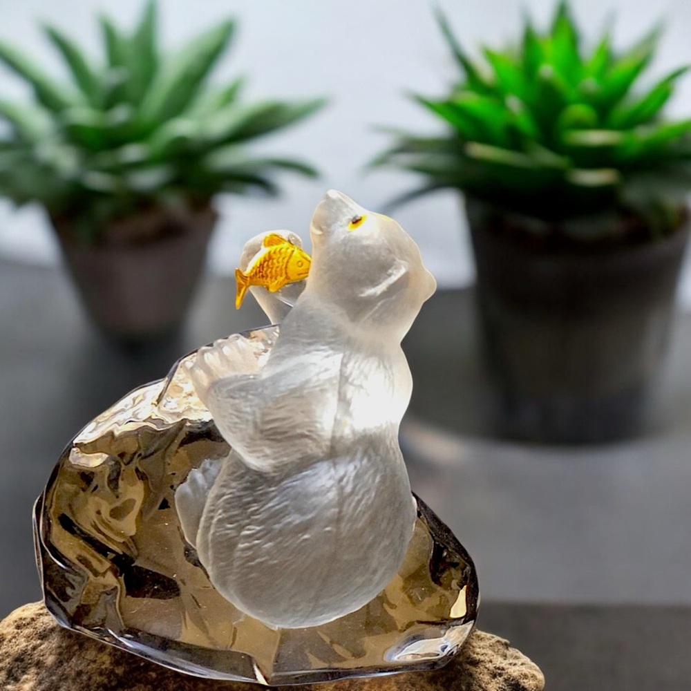 🧸FM Igor Carl Fabergé Crystal Bear with 24k Gold Fish - Crystal Cape - Picture 5 of 16